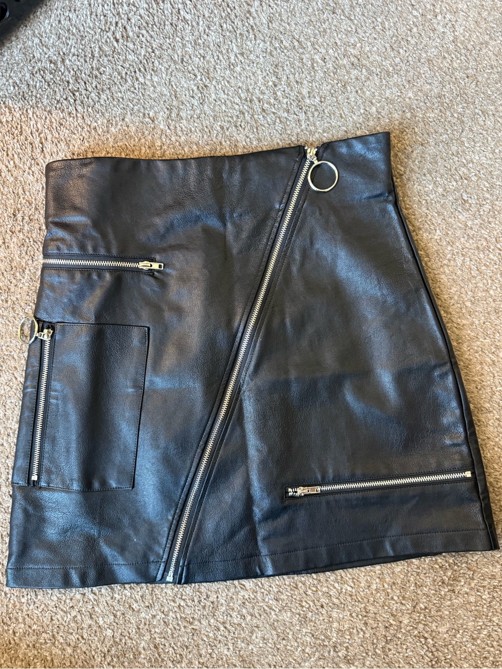 Fashion Nova Black Faux Leather Mini Skirt with Silver Zippers